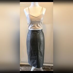 Vintage 1980s Brass Plum genuine leather skirt from Nordstrom. Charcoal gray